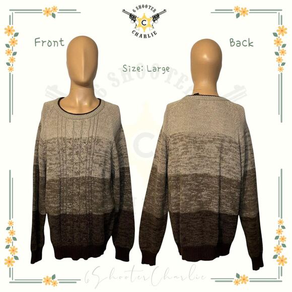 Vintage 80s Graphix Gray Tan Brown Acrylic Knit Sweater Size Large - Picture 1 of 6